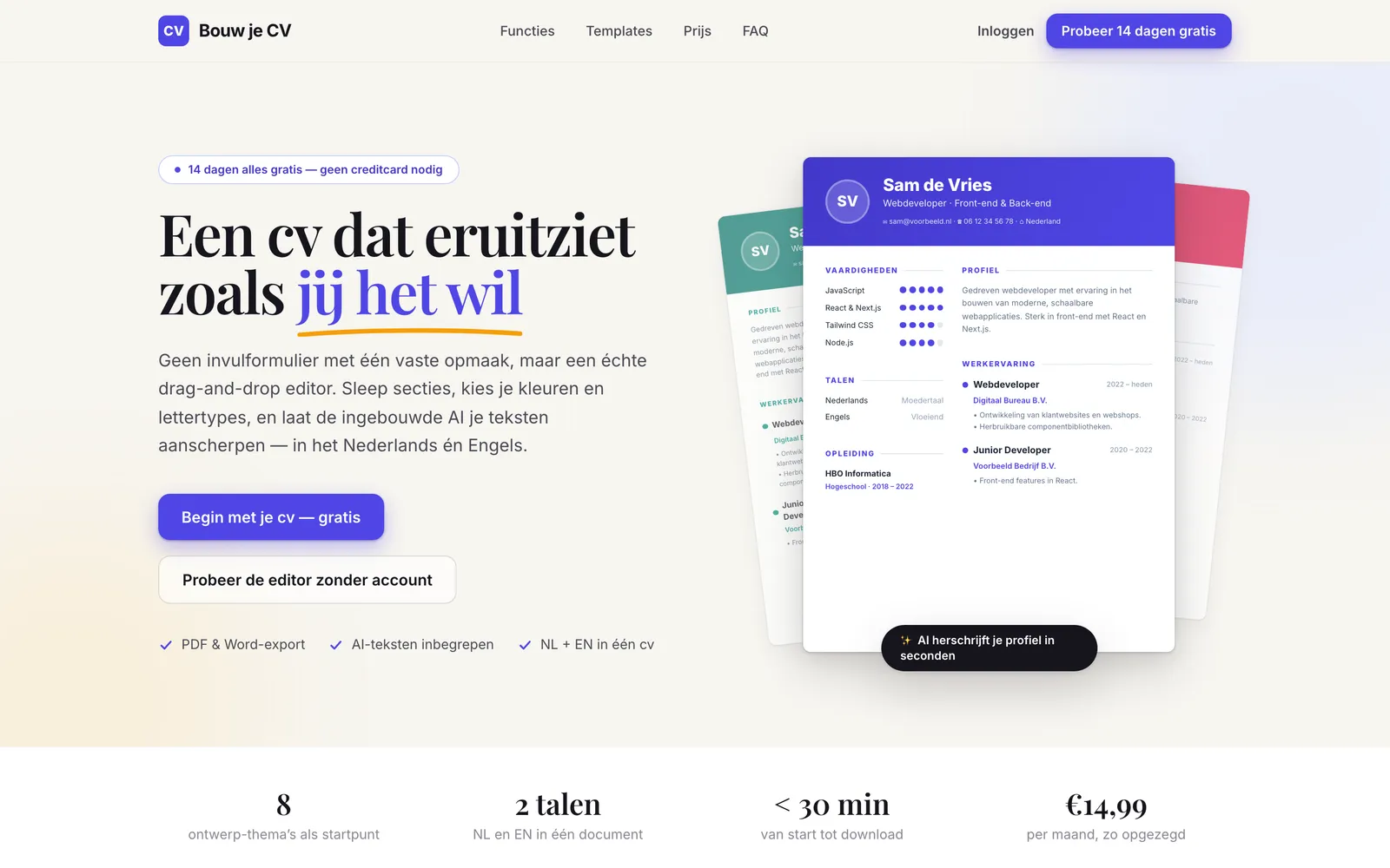 Die Startseite von Bouw je CV