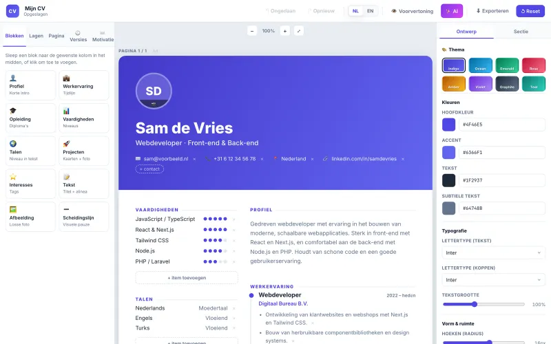 Der Drag-and-drop-Editor mit Live-Theme-Panel