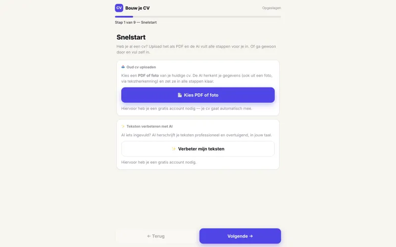 Schritt-für-Schritt-Assistent mit Lebenslauf-Import
