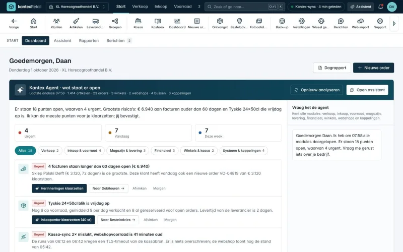 Das Dashboard von Kantex Wholesale