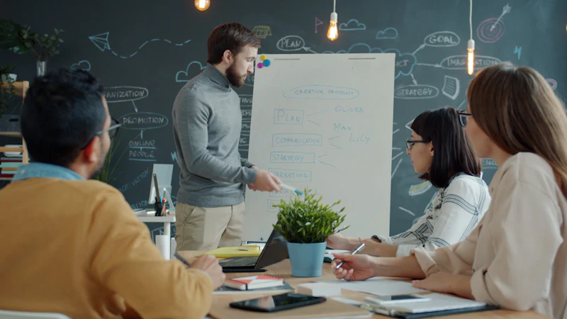 Team workshop around a whiteboard